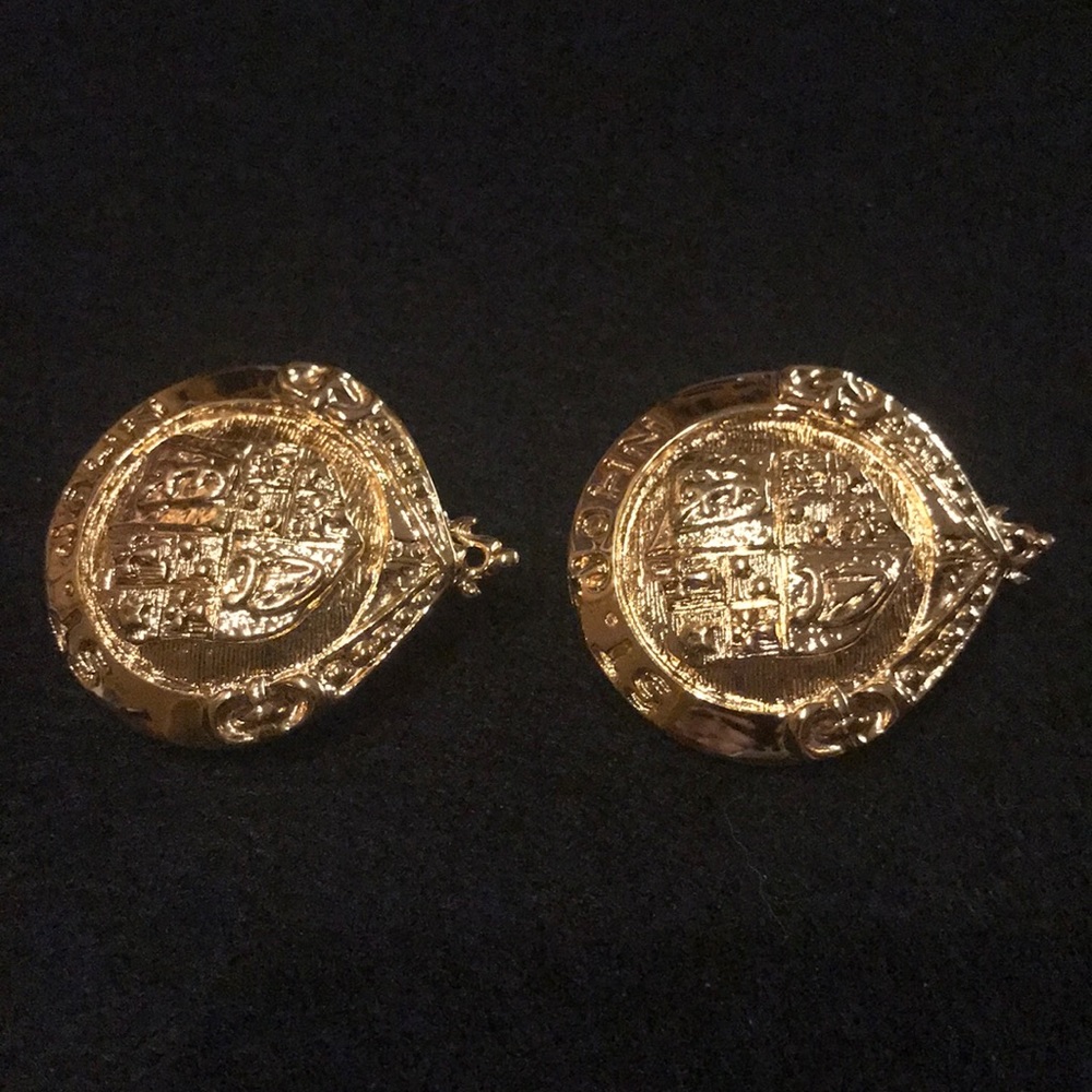 St. John Gold “Vintage” logo earrings
